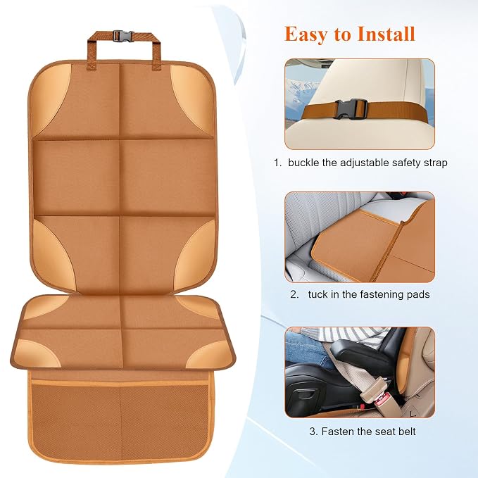 Car Seat Protector, Carseat Seat Protectors with Thick Padding and Upgraded Non-Slip Backing, Waterproof Seat Protector Under Baby Car Seat, 600D Fabric Car Seat Covers for Baby, 2PCS, Tan