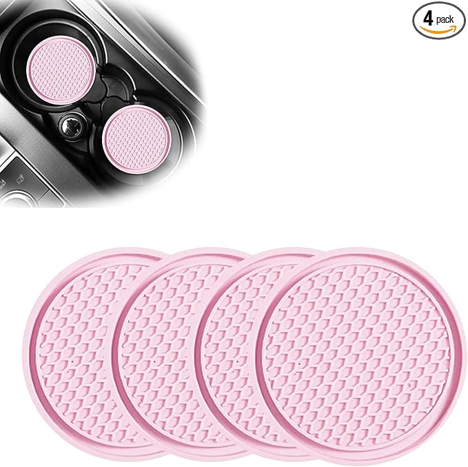gunhunt 4-Piece Honeycomb Waterproof Fixed Tea Coaster, 2.75In PVC Anti-Slip Cup Holder Insert, Universal for Vehicle Interior Mats (Pink)