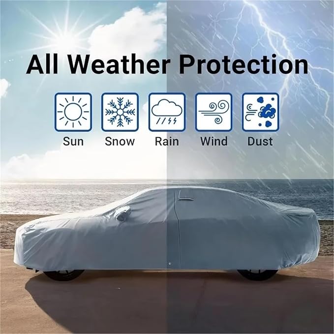 Waterproof Sedan Car Cover, 178-185 in | Outdoor Sun Snow Rain Protection, Heavy Duty, Universal Fit