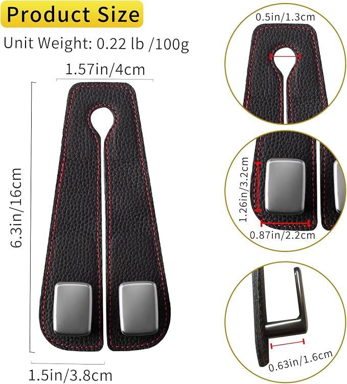 WEIHAO Car Purse Hook, Genuine Leather Car Seat Back Storage Hook, Purse Hook for Car Headrest, Twin Hook Leather Car Headrest Hangers, Bag Hook for Car, Trucks, SUVs, Most Vehicles (Black-2 PCS)