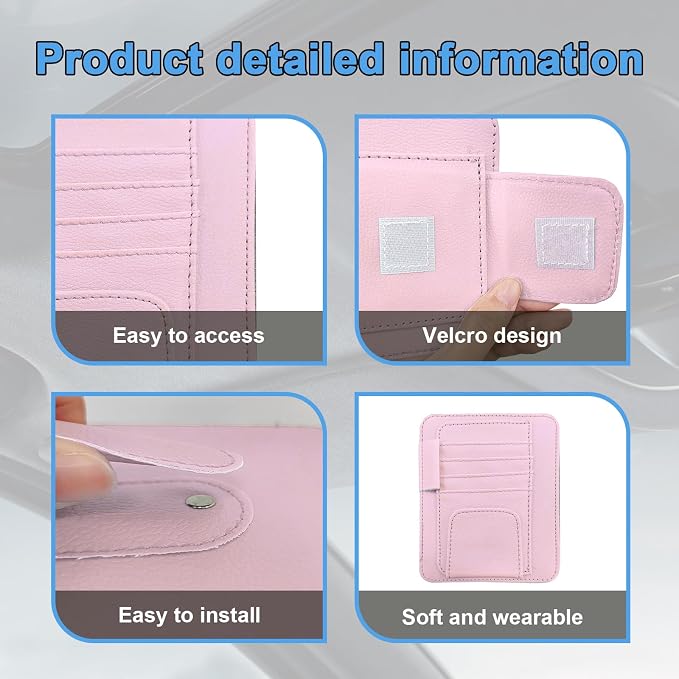 Augeny Car Sun Visor Organizer, Small Auto Visor Organizer and Storage, Registration and Document Holder, Vehicle Accessories for Sunglasses, Document, Card, Pen, Driver License (Pink)