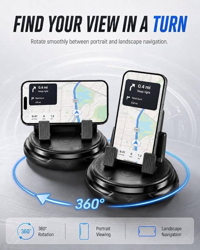Car Phone Holder 360 Degree Rotation Navigation Mount Splendid Dashboard Windshield Accessories for Women Rotating Soporte De Telefono para Carro Grip Anti-Slip Grips(Glow Number Edition)
