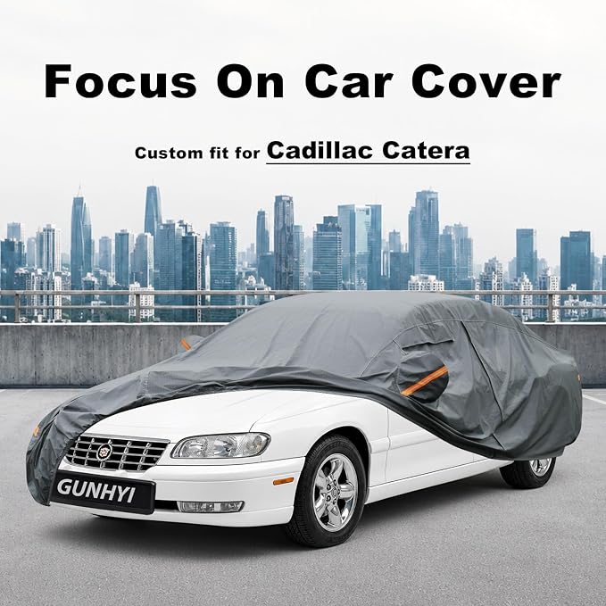 GUNHYI Premium Car Cover Custom Fit Cadillac Catera, 16 Layers Heavy Duty Car Cover Waterproof All Weather with Zipper Door for Sun Rain Snow Dust Uv Protection