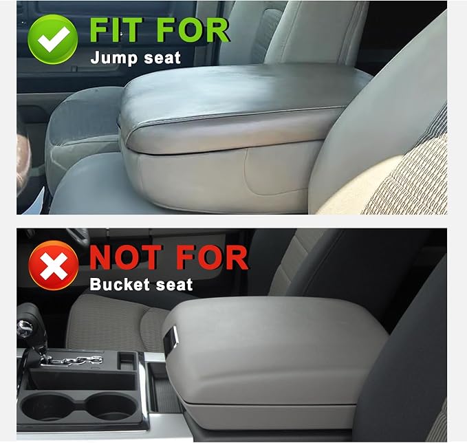 Muslogy Center Console Armrest Cover Fit for Dodge Ram1500/2500/3500 2002-2012 Accessories, Comfort Armrest Pad Console Lid Cushion Vegan Leather 1-Inch Extra Thick(Jump Seat ONLY)