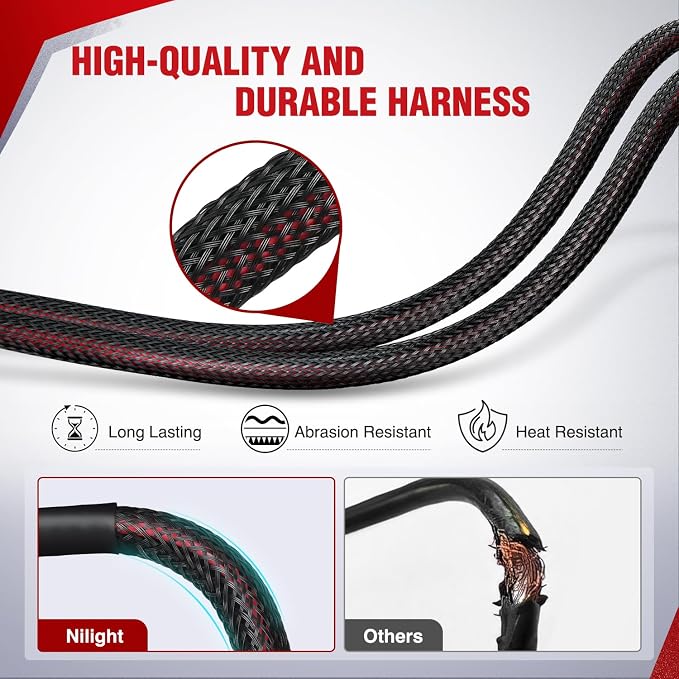 Nilight Wiring Harness Kit Nylon 12 AWG 2 Leads 12V 5Pin Rocker Switch Laser On Off Power Relay Blade Fuse for LED Light Bar Off Road Lights on Cars Jeep Boat Trucks