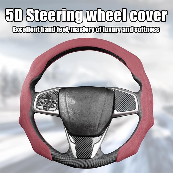 Mandark Car Steering Wheel Cover, Suede Sport Vehicle Steer Wheel Protector Fitting 15 Inch, Non-Slip Comfortable Automotive Interior Decoration Accessories, Universal for Most Cars (Wine Red)