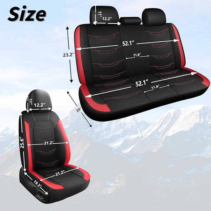HChengkikz Front Car Seat Cover, Breathable and Sporty (Black + Red) | Leather, Universal Fit for Most SUVs, Cars, Sedans, Trucks, Airbag Compatible, Easy to Install