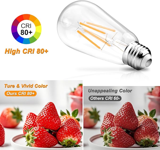 Ascher Vintage LED Edison Bulbs 6W, Equivalent 60W Incandescent, Non-Dimmable, Warm White 2700K, ST58 Antique LED Filament Bulbs with 80+ CRI, E26 Medium Base, Clear Glass, 6-Packs