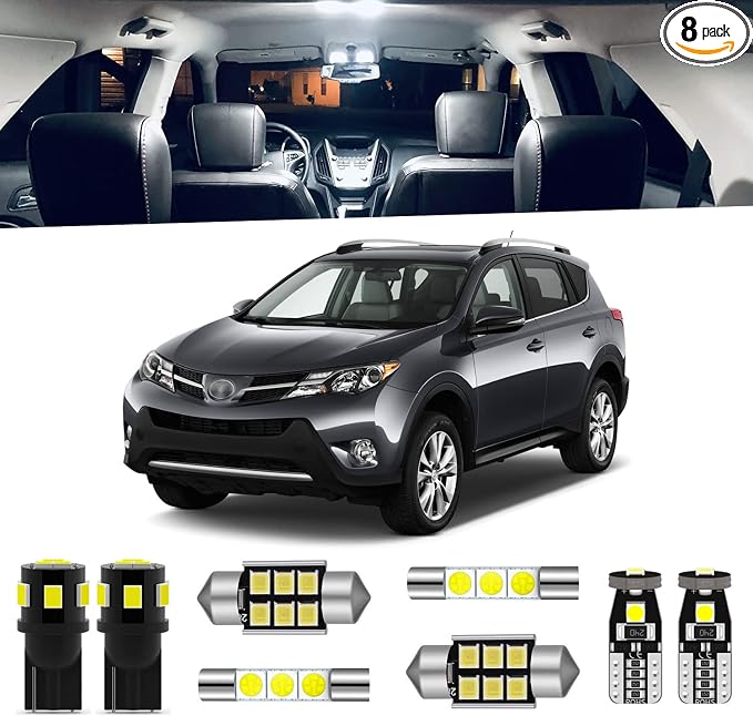 8-Pieces RAV4 LED Interior Light Kit for Toyota RAV4 2006 2007 2008 2009 2010 2011 2012 2013 2014 2015 White 6000K Interior LED Lighting Package + License Plate Lights, Install Tool