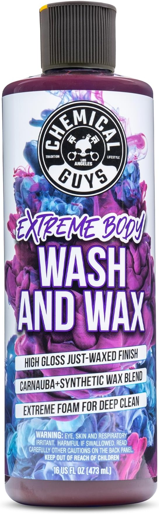 Chemical Guys, Extreme Bodywash & Wax Car Wash Soap, Grape Scent, 16 oz | Thick clinging foam in cannons, guns or buckets, carnauba adds gloss, gentle on wax and sealant, grape scent