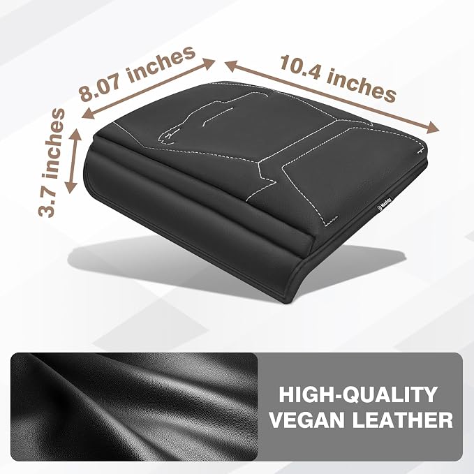 Muslogy Center Console Armrest Cover Fit for Toyota Tacoma 2024 2025 2026 Accessories, Comfort Armrest Pad Console Lid Cushion Vegan Leather 1-Inch Extra Thick(Black/Gray Stitching)