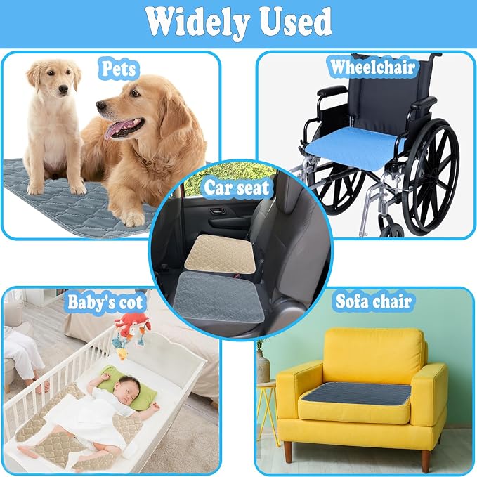 Waterproof Chair Pads for Incontinence, 4 Pack Washable Seat Protector Pads, Highly Absorbent Pee Pads for Adults Kids and Pets, Reusable Incontinence Pads for Chair Seat Wheelchair 20"x20"
