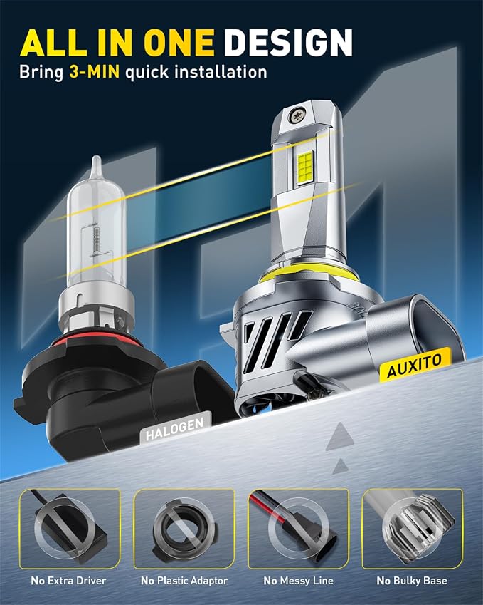 AUXITO 9005 9006 LED Bulb Combo 140000LM 6500K Cool White, EMC Protection, Plug-and-Play, Precision HB3/HB4 Replacement, Driving Light Bulbs Pack of 4