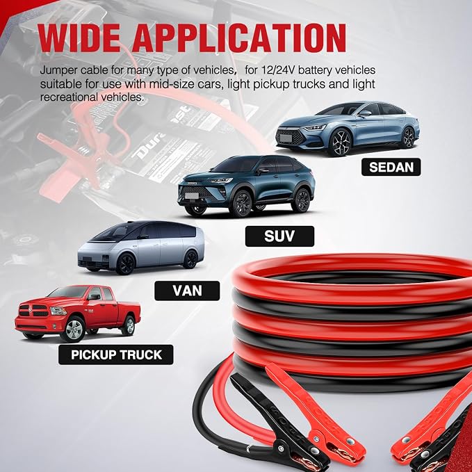 Nilight Jumper Cables for Car Battery 8 Gauge 12 FT Booster Cable Heavy Duty 250 A CCA with Carrying Bag Jump Start Emergency Kit Pickup Vans SUV Sedan Motorcycle