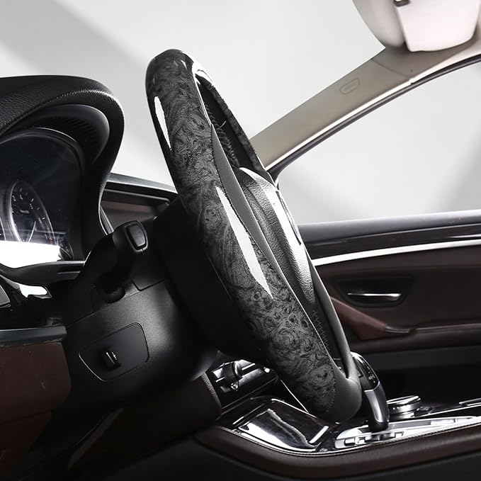 KAFEEK 16 inch Steering Wheel Cover for Ford F150 F250 Ram 4Runner Tacoma | Wood Grain Design with Microfiber Leather, Anti-Slip, Comfortable Grip, Easy to install