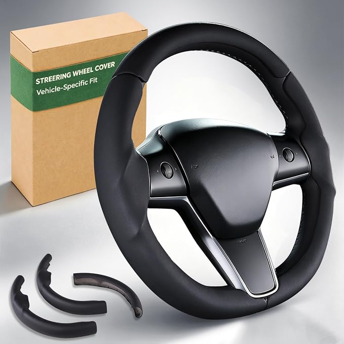 Steering Wheel Cover for Tesla Model 3 (2017-2023) / Model Y (2020-2024),Anti-Slip,Comfortable Grip, Breathable,Customized for Tesla Model 3/Y Accessories,Black