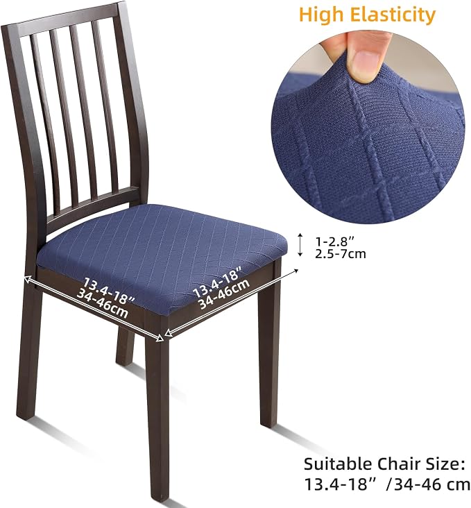 Fuloon Waterproof Seat Cushion Covers 4 PCS, Stretch Jacquard Chair Seat Covers Washable Dining Room Chair Slipcovers Removable Kitchen Cushion Protector (4, Waterproof-Navy Blue)