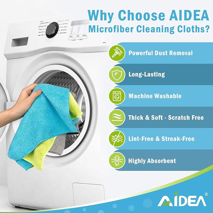 AIDEA Microfiber Cleaning Cloth 100PK, Microfiber Towels for Cars 12"x12" | Absorbent Cleaning Rags, Reusable Microfiber Towel Lint-Free Streak-Free for House, Kitchen, Window Multicolor Soft Bulk Rags