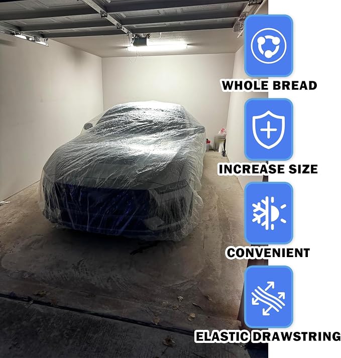 Plastic Car Cover with Elastic Cord,21.32x12.46 Ft Car Covers for Automobiles to Isolate from Dust/Rain,Clear Vehicle Accessories Disposable Cars Covers Fit Cars & Small SUVs