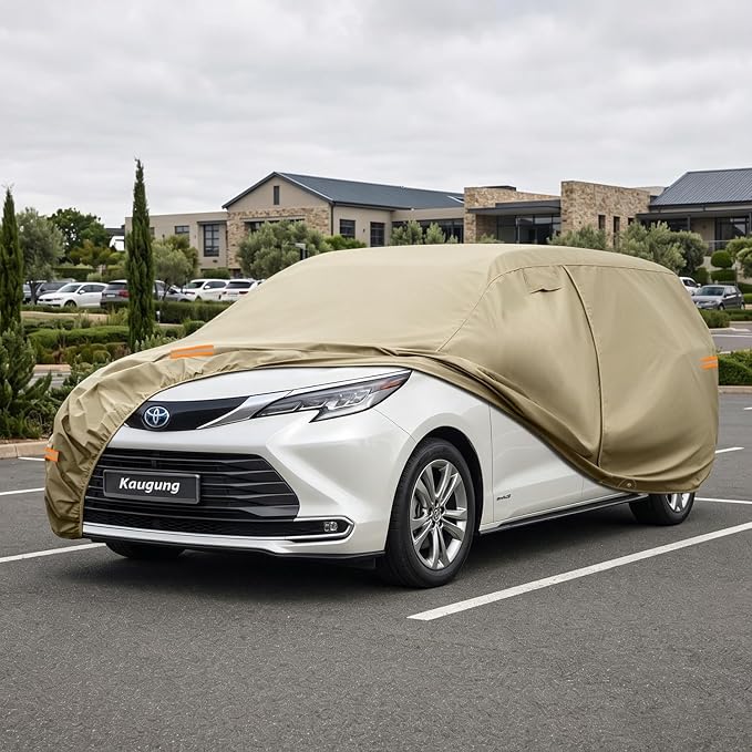 Kaugung Custom Fit Car Cover for Toyota Sienna (1997-2026), Heavy Duty All Weather Waterproof Outdoor Minivan Cover, Sun Rain Snow UV Protection with Driver Door Zipper & Air Vents