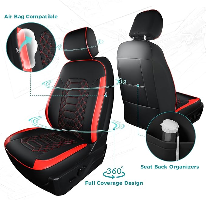 F150 Seat Covers Front Seats - Pickup Truck Seat Protectors for Ford 2015-2026 F150 SuperCrew & 2017-2026 F250/F350/F450 Super Duty Crew Cab, Durable Faux Leather Waterproo