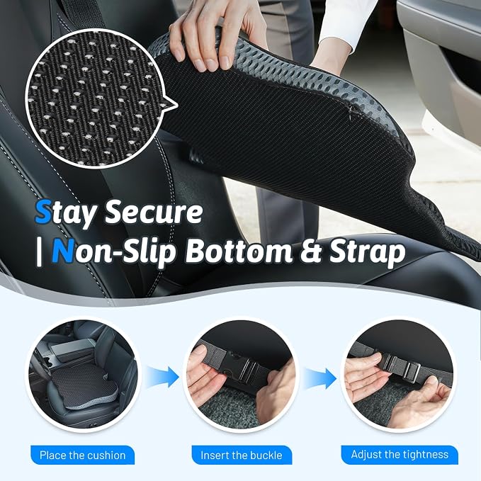 Wedge Car Seat Cushion for Better Visibility & Sciatica Pain Relief - High Density Memory Foam, Non-Slip Ergonomic Car Seat Cushion for Driving, Universal Fit for Car, SUV,Truck & Tractor