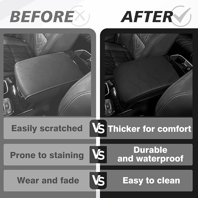 Muslogy Center Console Armrest Cover Fit for Kia Telluride 2020-2025 2026 Accessories, Comfort Armrest Pad Console Lid Cushion Vegan Leather Regular Thick