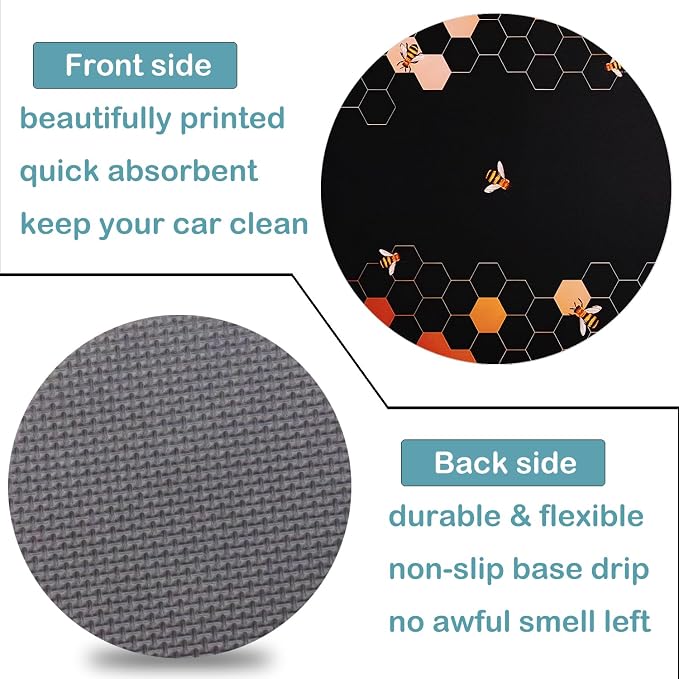 Car Cup Holder Coasters, 2 Pack – 2.75" Universal Auto Anti-Slip Insert Coaster, Rubber Car Coasters, Personalized Car Accessories for Women & Men (Bee Honeycomb)