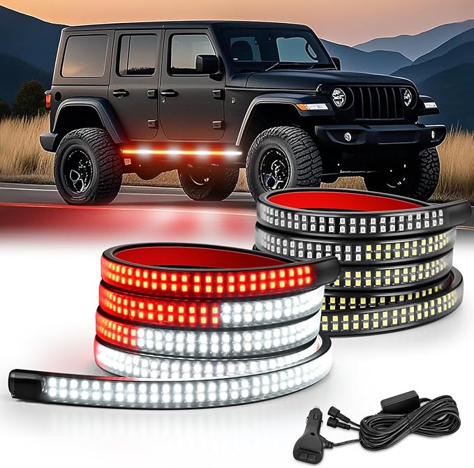 Nilight 2PCS 70 Inch Emergency Strobe Light Strip 1125 LED Running Board Lights Red White Flexible Side Flashing Warning Caution Safety Waterproof for Truck Construction Vehicles Pickup
