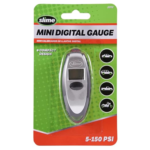 Slime 20112 Tire Gauge, Mini Digital, 5-150 psi, Compact and Accurate