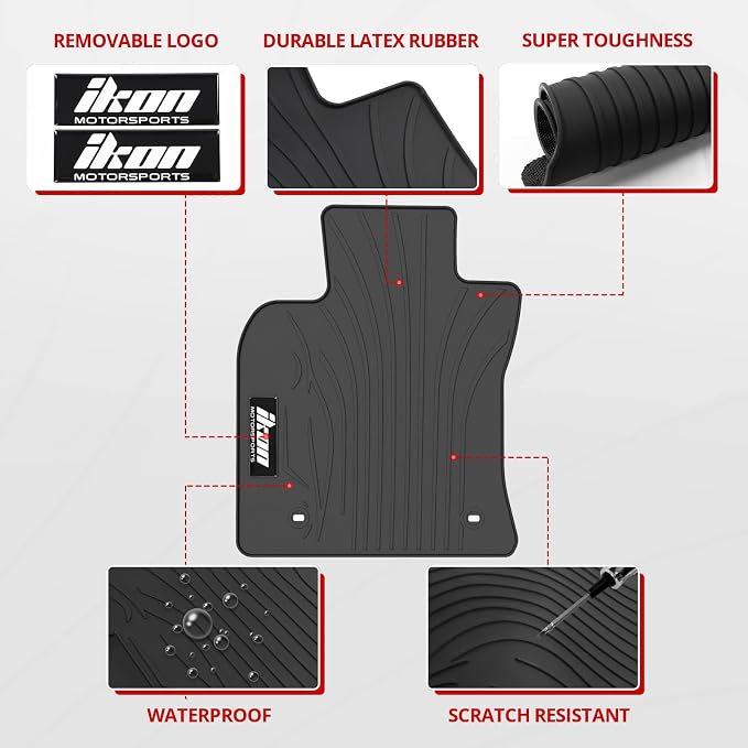 Fit 2018-2024 Toyota Camry Custom Fit Floor Mat IKON Style Black | IKON MOTORSPORTS, Latex Rubber Heavy Duty All Weather Car Front Rear Carpets Liner 5PC , 2019 2020 2021 2022