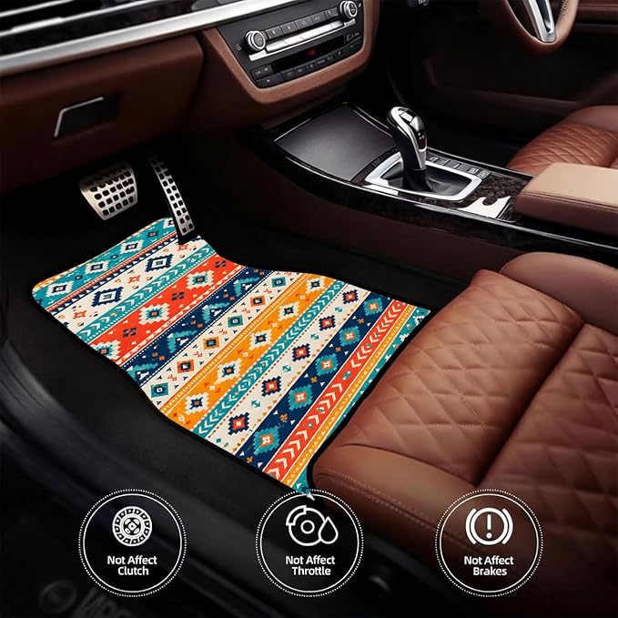Stripe Car Floor Mats Set of 4 Southwest Tribal Geometric Car Accessories Foot Mats Rugs, Non-Slip,Decor for Universal Fit for Suvs Sedans Trucks Cars Auto Floor Carpets Rugs All-Weather