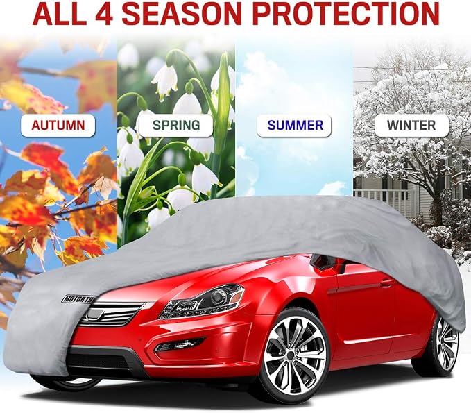 Motor Trend Breathable Lightweight Car Cover, Anti-Moisture Build-Up Water-Resistant Scratch-Resistant Travel-Friendly, Universal Fit for Cars SUVs Trucks Vans All-Weather Outdoor/Indoor, (S) 157" L