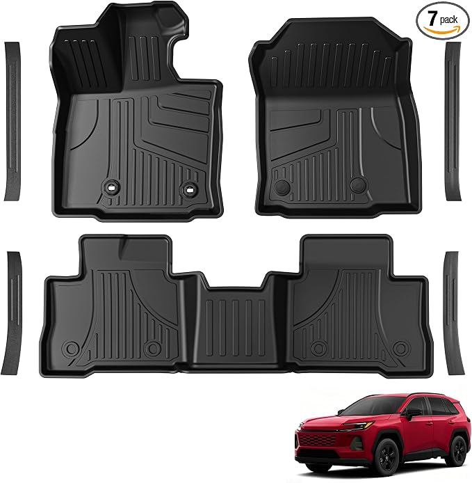 Floor Mats for Toyota RAV4 2026, Not for PHEV, 1st & 2nd Row Floor Liners | Door Sills Protector. Custom Fit. All-weather Protection. Waterproof. Easy to Clean. Washable. Durable. Heavy Duty