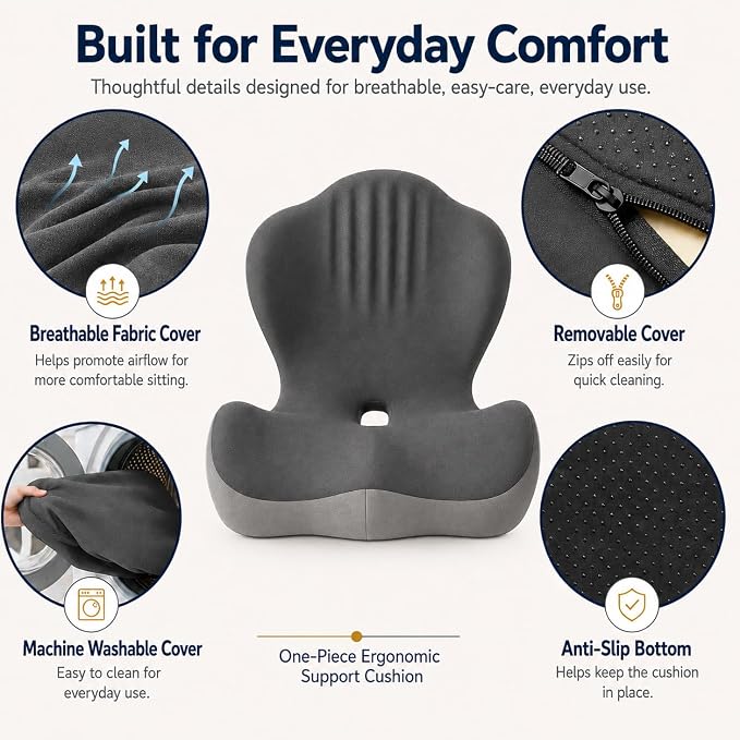 Ergonomic Car Seat Cushion with Lumbar Support, Pressure-Responsive Memory Foam, Enhanced Pelvic Stability for Pressure Relief, Ideal for Long Driving, Office & Home (Gray)