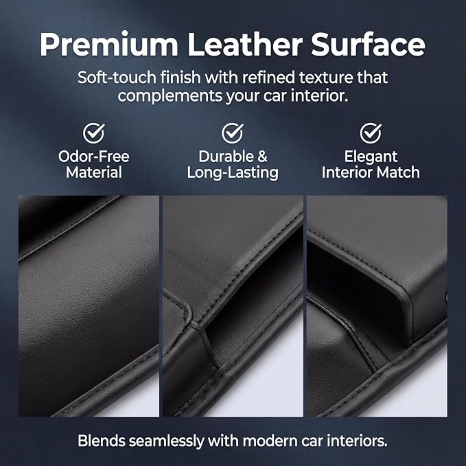 Car Seat Gap Filler Organizer, Premium Leather Seat Gap Filler Organizer, Easy Access Multi-Purpose Organizer For Car (Black, 1 Pack)