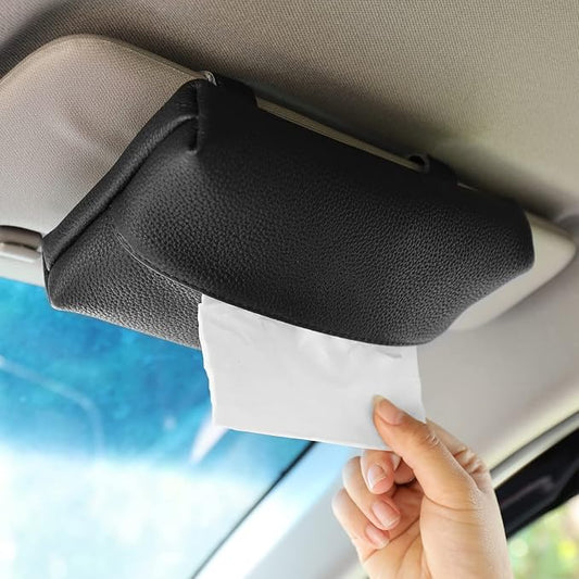 KINIVA Car Tissue Holder Sun Visor Napkin Tissue Box Holder for Car Visor Leather Tissue Holder Dispenser for Car(Black)