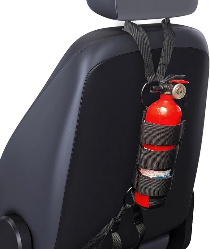 Badass Moto Car Fire Extinguisher Mount - Automotive Fire Extinguisher Mount for Vehicle Car Seat Headrest - Tool Free Seat Back Strap Install. Ideal Safety Kit Accessories for Jeep, Auto,Truck & SUV