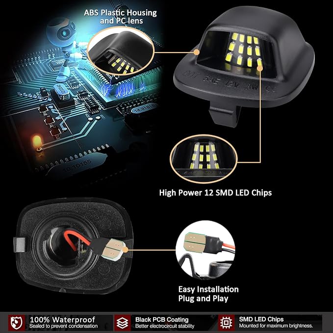 D-Lumina LED License Plate Lights Tag Lamp Assembly for 1999-2004 Nissan Xterra, 1998-2004 Nissan Frontier, Powered by 18-SMD 6000K White LED Tag Light, Pack of 2