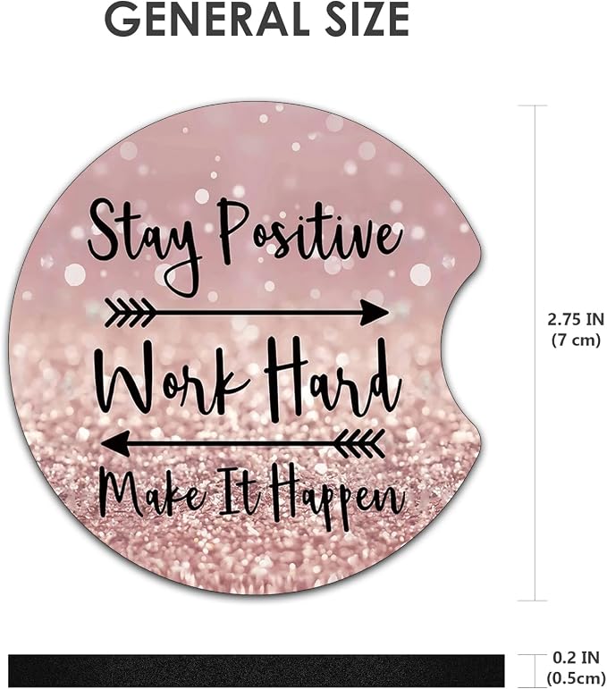 2 Pack Car Coasters，2.75-inch Neoprene Non-Slip Cup Holder Coasters for Car，Cute Car Interior Accessories for Men and Women，Pink Letters