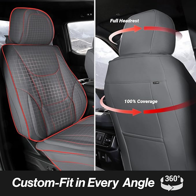 Coverland Custom Truck Car Seat Covers Front Seats for [2019-2026 RAM 2500, 3500 Crew Cab Front Bucket Seats Rear Whole Bench Seat] - Protector Water Resistant Leather Seat Cushion [Front-Dark Gray]