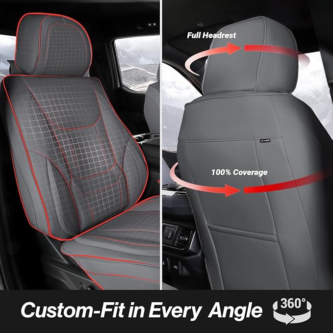 Coverland Custom Truck Car Seat Covers Full Set for [2005-2021 Frontier Crew, King Cab] - Protector Car Seat Cover Water Resistant Leather Memory Form Back Support Seat Cushion [Full Set-Dark Gray]
