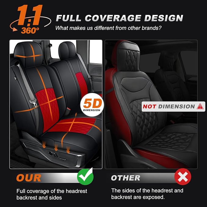 AOMSAZTO Car Seat Cover for Chevy Silverado/GMC Sierra 1500 (1999-2006) - Full Set Black Seat Covers (Black/Red - Diamond Grid)