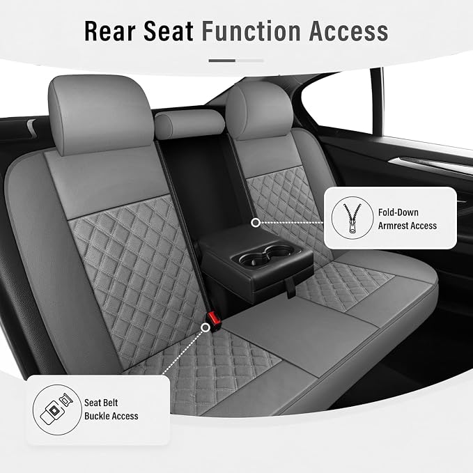 HChengkikz Car Seat Cover, Waterproof Nappa Leather (Gray) | Breathable, Airbag compatible, Easy to Install, Universal Fit for Most Cars, Sedans, SUVs, Vans, Trucks