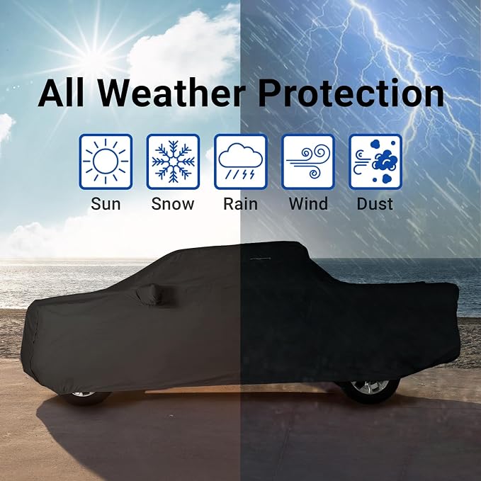 iCarCover Premium Heavy Duty Truck Car Cover - Waterproof All Weather Rain Snow UV Protection, C/K 1500, 2500, 3500, Silverado 1500, Ram, Sierra, Size T78 (See Size Chart), Stripe - Black/Red