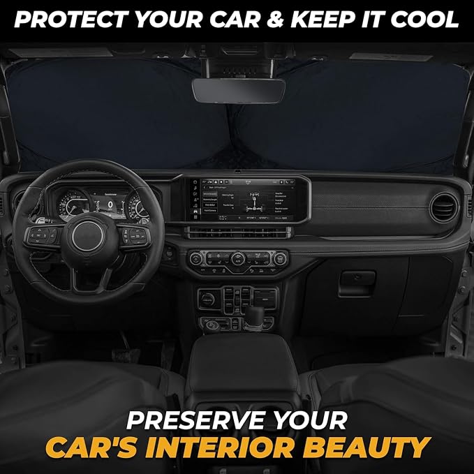 Autovir Windshield Sun Shade for Jeep, 280T UV Sun Blocker, Visor Shield