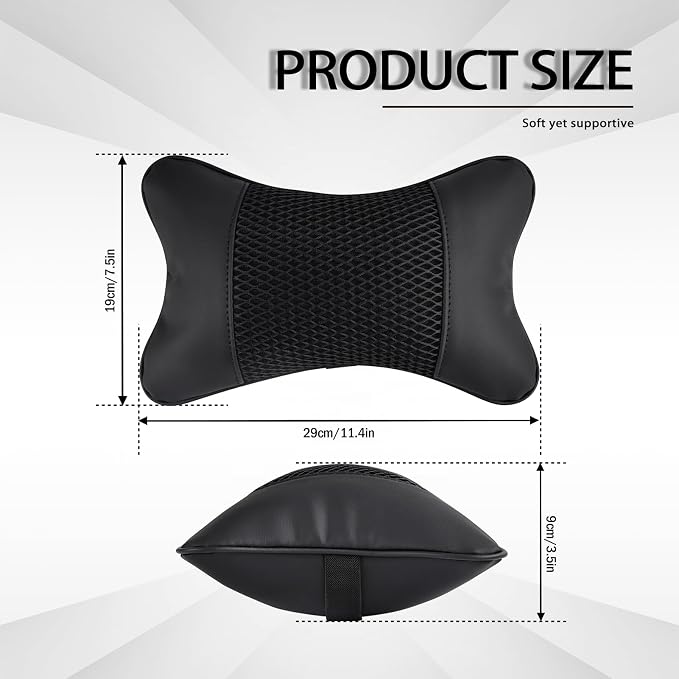 2 Pack Car Neck Pillow Soft Breathable Mesh Headrest Pillows for Driving Support, Universal Fit for Most Car Seats Decor Accessories（Black）