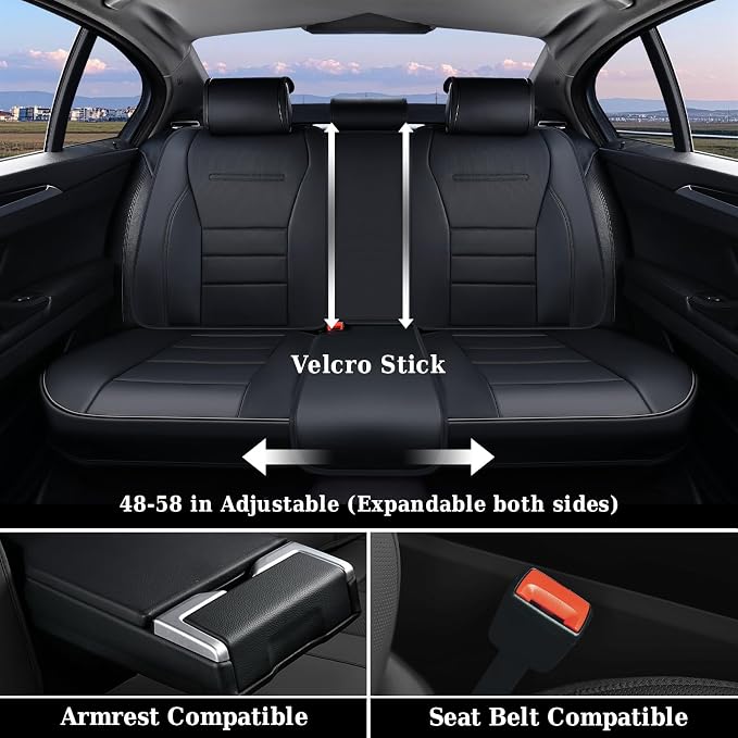 Coverado Seat Covers Full Set, Car Seat Cover Black, Seat Covers for Cars, Car Seat Protector, Nappa Leather Car Seat Cushion, Waterproof Car Seat Covers Front Seats and Back Fit for Most Cars
