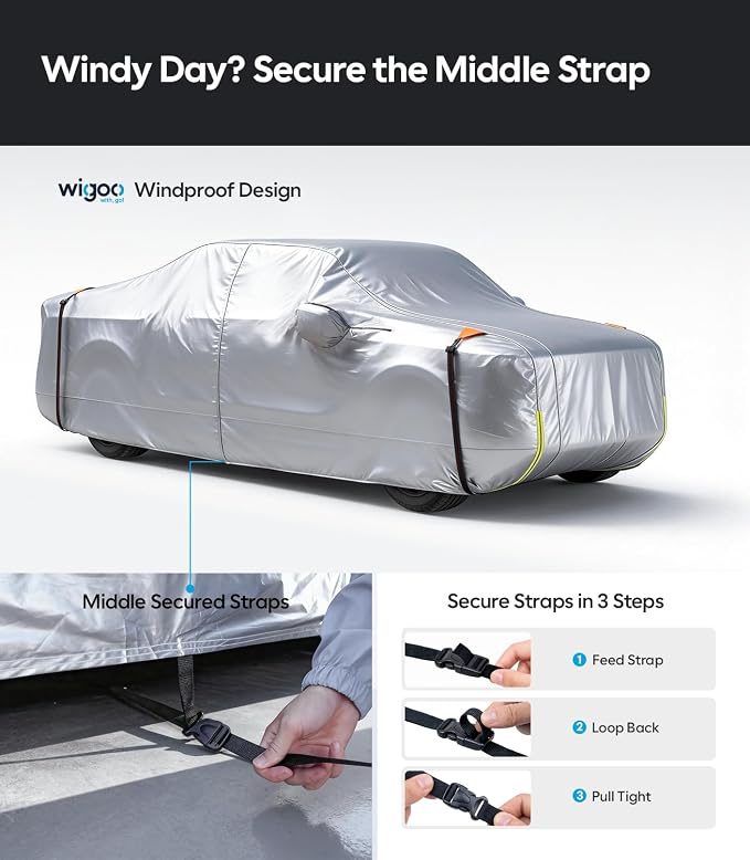 Wigoo GMC Sierra 1500 2500 3500 Truck Car Cover Accessories 2019-2026, Custom Fit Waterproof All Weather Outdoor Pickup Cover, Windproof UV Rain Snow Dust Protection, Door Zipper, Reflective Strips