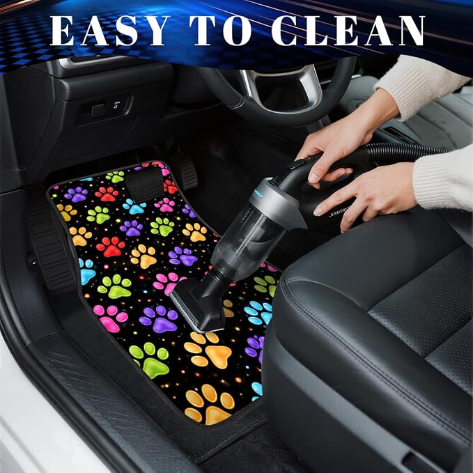 Paw Print Car Floor Mats Set of 4 Neon Color Starry Pattern Automotive Foot Mats Rugs Carpet for Car Non-Slip Auto Car Accessories Universal Fit for Car SUV Truck Van